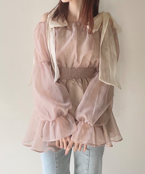 NOMAE（ノーマエ）の「【ラスト再入荷！】シアーオフショルチュニックブラウス（シャツ/ブラウス・レディース・ブラック/ピンク/アイボリー/グレー・FREE）」の12枚目の写真