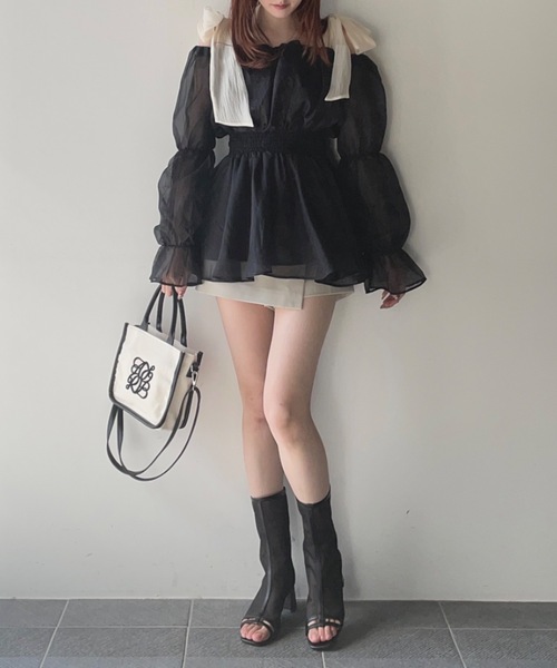 NOMAE（ノーマエ）の「【ラスト再入荷！】シアーオフショルチュニックブラウス（シャツ/ブラウス・レディース・ブラック/ピンク/アイボリー/グレー・FREE）」の14枚目の写真