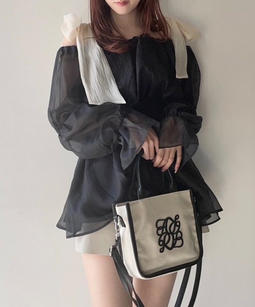 NOMAE（ノーマエ）の「【ラスト再入荷！】シアーオフショルチュニックブラウス（シャツ/ブラウス・レディース・ブラック/ピンク/アイボリー/グレー・FREE）」の21枚目の写真