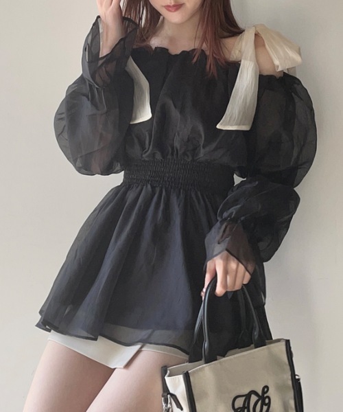 NOMAE（ノーマエ）の「【ラスト再入荷！】シアーオフショルチュニックブラウス（シャツ/ブラウス・レディース・ブラック/ピンク/アイボリー/グレー・FREE）」の20枚目の写真