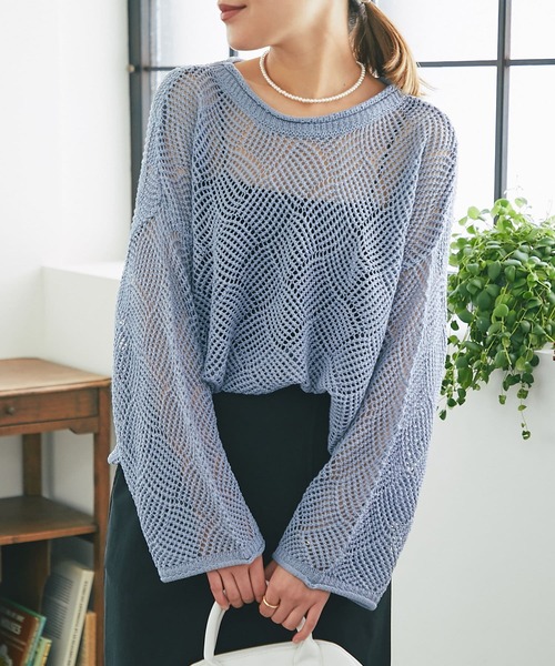 un dix cors(アンディコール)の「メッシュニット(ニット/セーター・レディース・ブルー/アイボリー/ブラック・FREE)」の1枚目の写真
