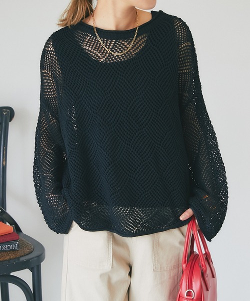 un dix cors(アンディコール)の「メッシュニット(ニット/セーター・レディース・ブルー/アイボリー/ブラック・FREE)」の3枚目の写真