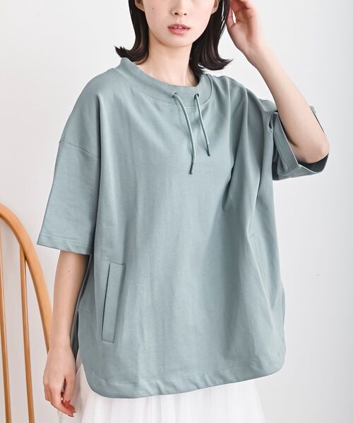 rps(アールピーエス)の「ミニ裏毛ルーズハイネックドルマンプルオーバー(Tシャツ/カットソー・レディース・マスタード/サックスブルー/オフホワイト/チャコールグレー/杢グレー/ミント・フリー)」の4枚目の写真