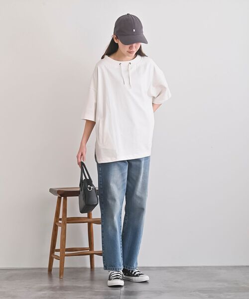 rps(アールピーエス)の「ミニ裏毛ルーズハイネックドルマンプルオーバー(Tシャツ/カットソー・レディース・マスタード/サックスブルー/オフホワイト/チャコールグレー/杢グレー/ミント・フリー)」の7枚目の写真