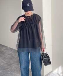 fredy emue | チュールシャーリングブラウス(シャツ/ブラウス)