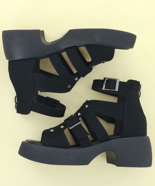 byあしながおじさん（バイアシナガオジサン）の「軽量│厚底グラディエーターサンダル　8710569（サンダル・レディース・ブラック系その他/ラベンダー/ブラック・L/S/M/LL）」の4枚目の写真