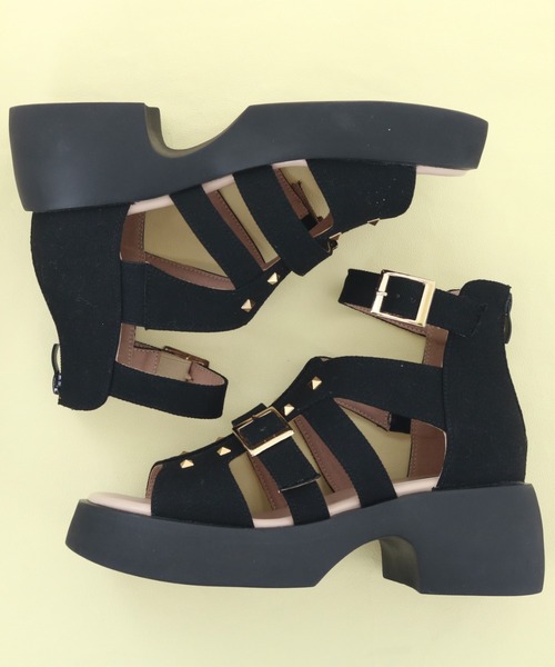 byあしながおじさん（バイアシナガオジサン）の「軽量│厚底グラディエーターサンダル　8710569（サンダル・レディース・ブラック系その他/ラベンダー/ブラック・L/S/M/LL）」の5枚目の写真