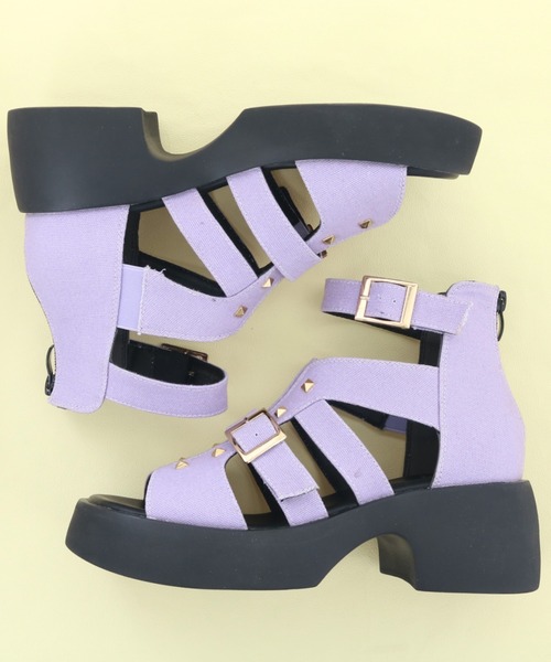 byあしながおじさん（バイアシナガオジサン）の「軽量│厚底グラディエーターサンダル　8710569（サンダル・レディース・ブラック系その他/ラベンダー/ブラック・L/S/M/LL）」の6枚目の写真