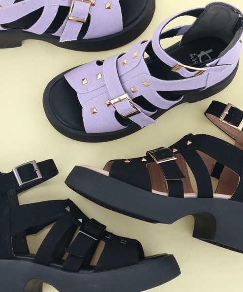 byあしながおじさん（バイアシナガオジサン）の「軽量│厚底グラディエーターサンダル　8710569（サンダル・レディース・ブラック系その他/ラベンダー/ブラック・L/S/M/LL）」の7枚目の写真