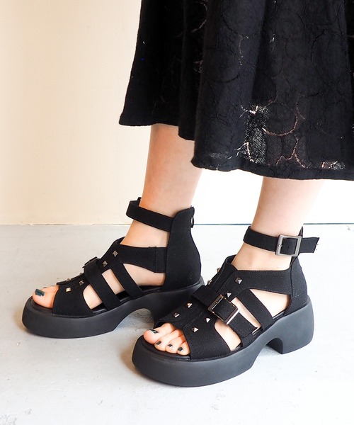 byあしながおじさん（バイアシナガオジサン）の「軽量│厚底グラディエーターサンダル　8710569（サンダル・レディース・ブラック系その他/ラベンダー/ブラック・L/S/M/LL）」の8枚目の写真