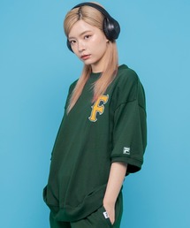 FILA フィラ ブランド デザインロゴ ワッペン 刺繍 バックプリント ミニ裏毛 半袖 スウェット プルオーバー トレーナー