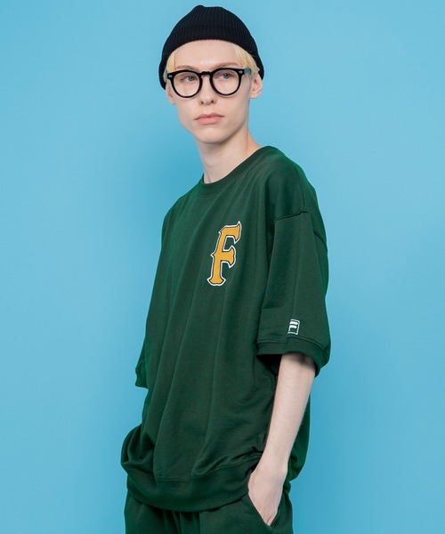 FILA（フィラ）の「FILA フィラ ブランド デザインロゴ ワッペン 刺繍 バックプリント ミニ裏毛 半袖 スウェット プルオーバー トレーナー（スウェット・メンズ・グリーン/ネイビー/グレー系/ブラック・LL/L/M）」の19枚目の写真