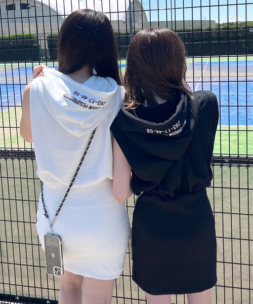 non-hedge（ノンヘッジ）の「フードロゴノースリーブミニワンピース（ワンピース・レディース・ブラック/チャコールグレー/ブルー/オフホワイト・FREE）」の5枚目の写真