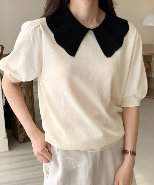sov. 襟付きパフスリーブニット KONO / STAFF STYLING｜ESTNATION ONLINE STORE｜エストネーション