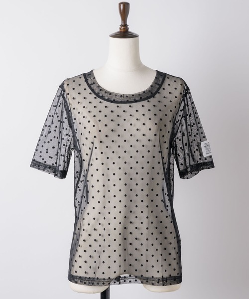 VIOLETTA（ヴィオレッタ）の「ドットチュールTシャツ（Tシャツ/カットソー・レディース・ベージュ/ブラック・FREE）」の21枚目の写真