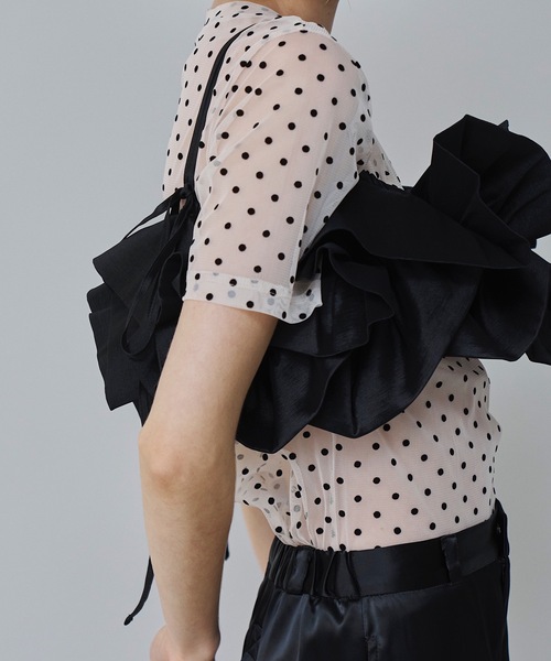 VIOLETTA（ヴィオレッタ）の「ドットチュールTシャツ（Tシャツ/カットソー・レディース・ベージュ/ブラック・FREE）」の6枚目の写真