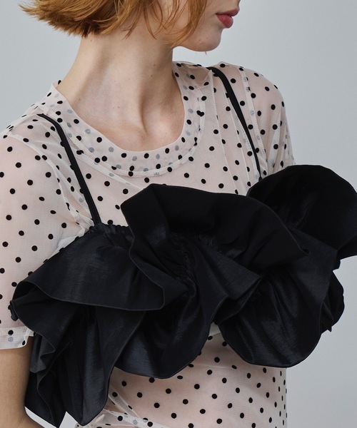 VIOLETTA（ヴィオレッタ）の「ドットチュールTシャツ（Tシャツ/カットソー・レディース・ベージュ/ブラック・FREE）」の7枚目の写真