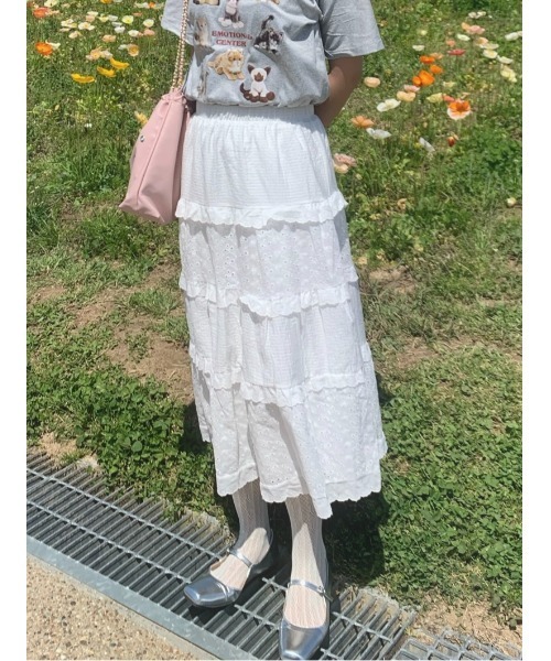 suzie angel（スージー エンジェル）の「ティアード フリル ロングスカート（スカート・レディース・ホワイト・L/M）」の7枚目の写真
