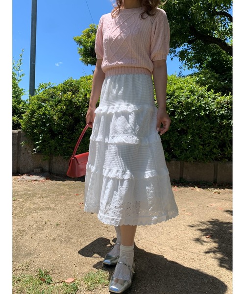 suzie angel（スージー エンジェル）の「ティアード フリル ロングスカート（スカート・レディース・ホワイト・L/M）」の15枚目の写真