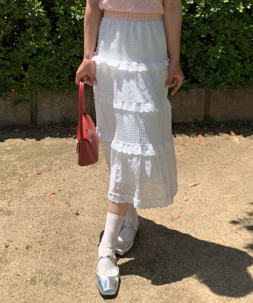 suzie angel（スージー エンジェル）の「ティアード フリル ロングスカート（スカート・レディース・ホワイト・L/M）」の17枚目の写真