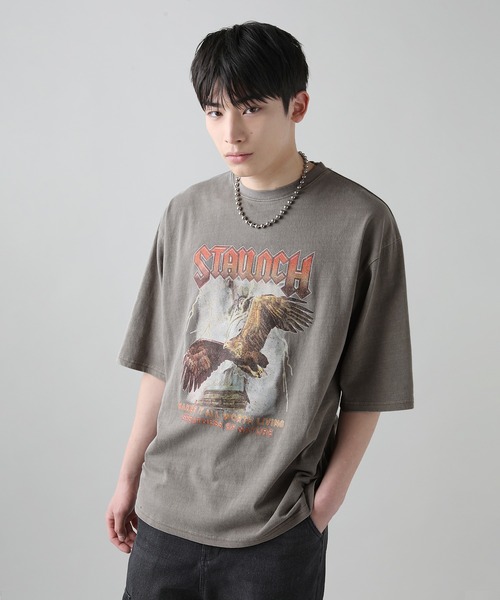 MSG(エムエスジー)の「Buyer's Select/天竺ピグメントブリントクルーネック半袖Tシャツ/ワシモチーフプリント(Tシャツ/カットソー・メンズ・ブラック/ブラウン系・M/L)」の1枚目の写真
