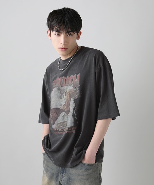 MSG(エムエスジー)の「Buyer's Select/天竺ピグメントブリントクルーネック半袖Tシャツ/ワシモチーフプリント(Tシャツ/カットソー・メンズ・ブラック/ブラウン系・M/L)」の3枚目の写真