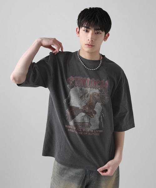 MSG(エムエスジー)の「Buyer's Select/天竺ピグメントブリントクルーネック半袖Tシャツ/ワシモチーフプリント(Tシャツ/カットソー・メンズ・ブラック/ブラウン系・M/L)」の4枚目の写真