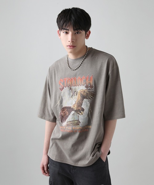 MSG(エムエスジー)の「Buyer's Select/天竺ピグメントブリントクルーネック半袖Tシャツ/ワシモチーフプリント(Tシャツ/カットソー・メンズ・ブラック/ブラウン系・M/L)」の9枚目の写真