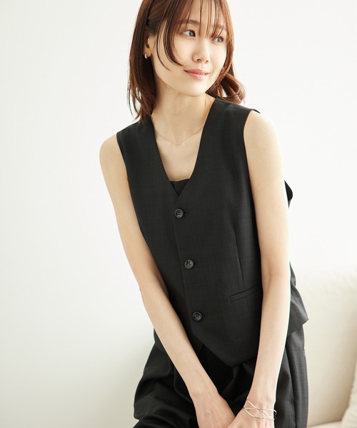ROPE' PICNIC（ロペピクニック）の「シャークスキンジレベスト/セットアップ対応（ベスト・レディース・ブラック系その他/チャコールグレー・38）」の7枚目の写真