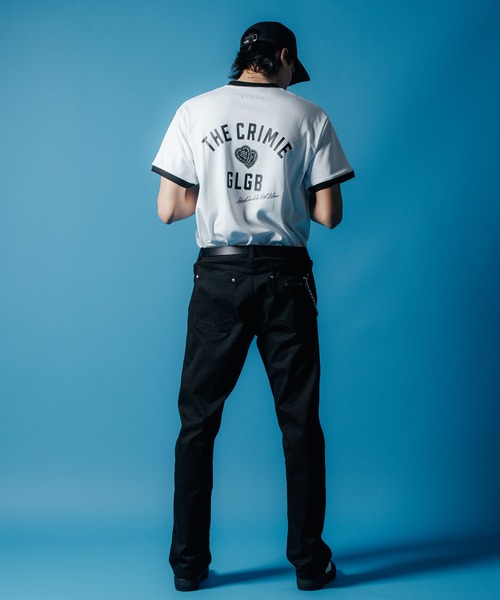 【セール】MOTO W BLACK HEART SHORT SLEEVE T SHIRT / 袖配色 Wハート プリント Tシャツ（Tシャツ/カットソー）｜CRIMIE（クライミー）