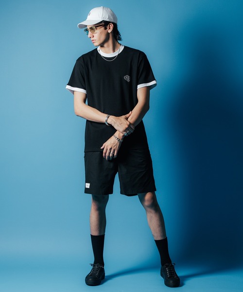 【セール】MOTO W BLACK HEART SHORT SLEEVE T SHIRT / 袖配色 Wハート プリント Tシャツ（Tシャツ/カットソー）｜CRIMIE（クライミー）