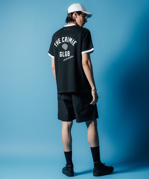 【セール】MOTO W BLACK HEART SHORT SLEEVE T SHIRT / 袖配色 Wハート プリント Tシャツ（Tシャツ/カットソー）｜CRIMIE（クライミー）