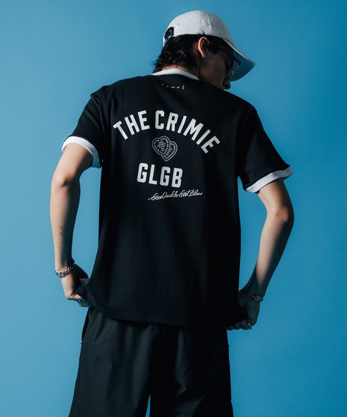 【セール】MOTO W BLACK HEART SHORT SLEEVE T SHIRT / 袖配色 Wハート プリント Tシャツ（Tシャツ/カットソー）｜CRIMIE（クライミー）