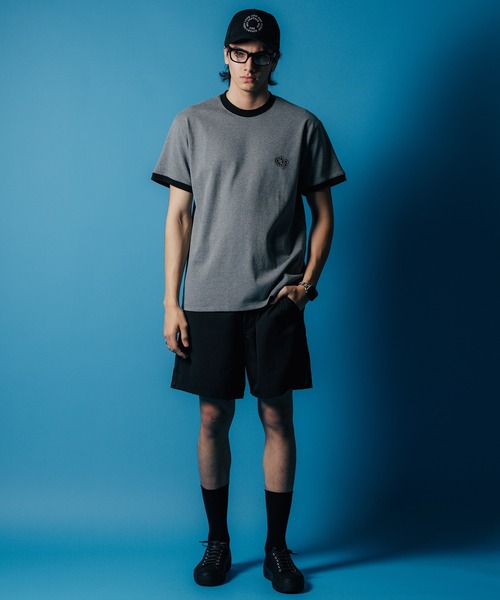 【セール】MOTO W BLACK HEART SHORT SLEEVE T SHIRT / 袖配色 Wハート プリント Tシャツ（Tシャツ/カットソー）｜CRIMIE（クライミー）