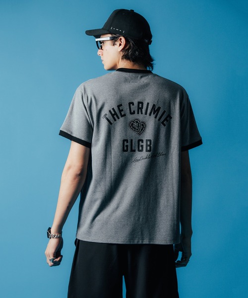 【セール】MOTO W BLACK HEART SHORT SLEEVE T SHIRT / 袖配色 Wハート プリント Tシャツ（Tシャツ/カットソー）｜CRIMIE（クライミー）