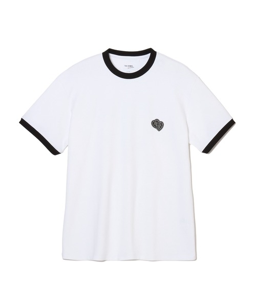 【セール】MOTO W BLACK HEART SHORT SLEEVE T SHIRT / 袖配色 Wハート プリント Tシャツ（Tシャツ/カットソー）｜CRIMIE（クライミー）