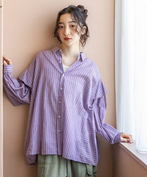 niko and...（ニコアンド）の「プレミアムローンワイドシャツ（シャツ/ブラウス・レディース・パープル/グリーン/ホワイト/グレー・LONG/SHORT）」の4枚目の写真