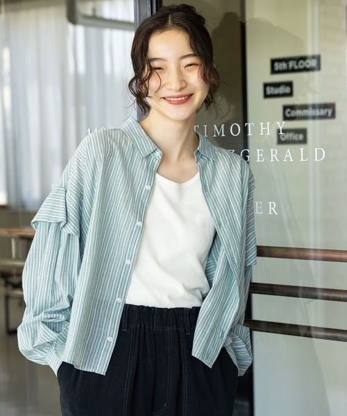 niko and...（ニコアンド）の「プレミアムローンワイドシャツ（シャツ/ブラウス・レディース・パープル/グリーン/ホワイト/グレー・LONG/SHORT）」の3枚目の写真