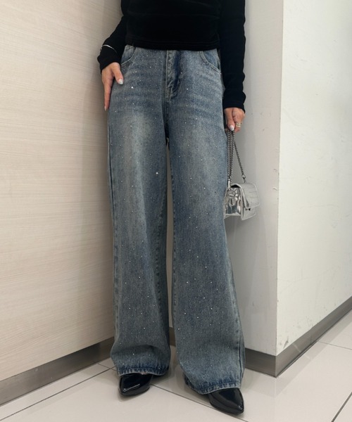 GEMSTONEジェムストーン♡デニムパンツ ジーンズ サイズ32 日本製 古着 Rhinestone Denim Pants｜SUPPLIER｜デニムパンツ