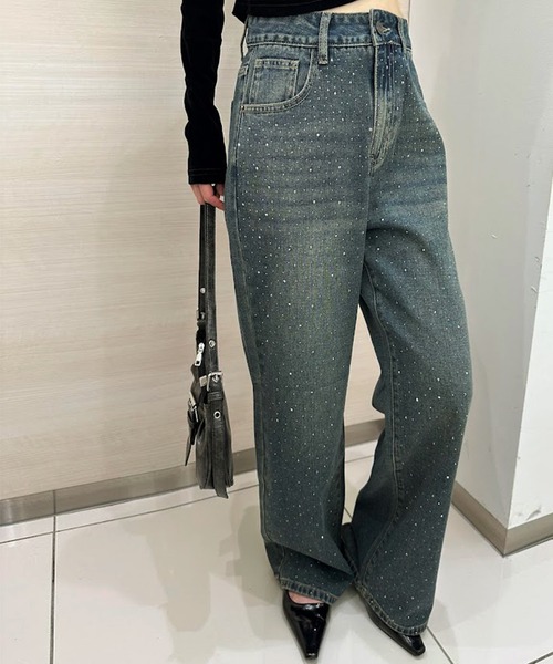 solleim（ソルレム）の「【お気に入り1.9万突破/低身長/高身長サイズ】ラインストーンヴィンテージセミワイドデニム（デニムパンツ・レディース・ブルー/ネイビー/インディゴブルー・S/M/L）」の9枚目の写真