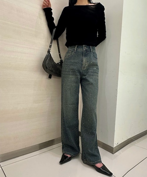 solleim（ソルレム）の「【お気に入り1.9万突破/低身長/高身長サイズ】ラインストーンヴィンテージセミワイドデニム（デニムパンツ・レディース・ブルー/ネイビー/インディゴブルー・S/M/L）」の12枚目の写真