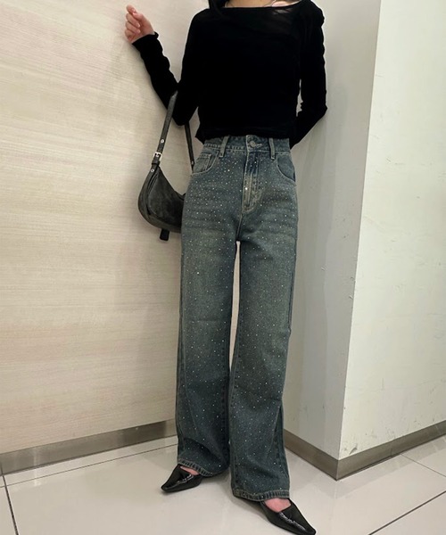 solleim（ソルレム）の「【お気に入り1.9万突破/低身長/高身長サイズ】ラインストーンヴィンテージセミワイドデニム（デニムパンツ・レディース・ブルー/ネイビー/インディゴブルー・S/M/L）」の11枚目の写真