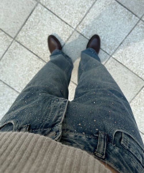 solleim（ソルレム）の「【お気に入り1.9万突破/低身長/高身長サイズ】ラインストーンヴィンテージセミワイドデニム（デニムパンツ・レディース・ブルー/ネイビー/インディゴブルー・S/M/L）」の14枚目の写真