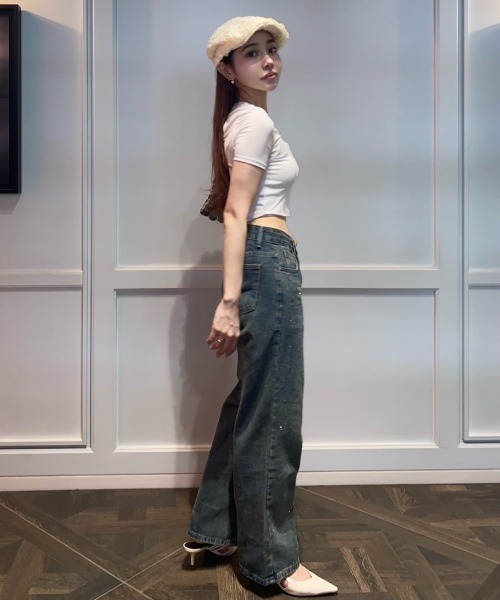 solleim（ソルレム）の「【お気に入り1.9万突破/低身長/高身長サイズ】ラインストーンヴィンテージセミワイドデニム（デニムパンツ・レディース・ブルー/ネイビー/インディゴブルー・S/M/L）」の16枚目の写真