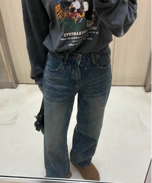 solleim(ソルレム)の「【お気に入り2万突破/低身長/高身長サイズ】ラインストーンヴィンテージセミワイドデニム(デニムパンツ・レディース・ブルー/ネイビー/インディゴブルー・S/M/L)」の18枚目の写真