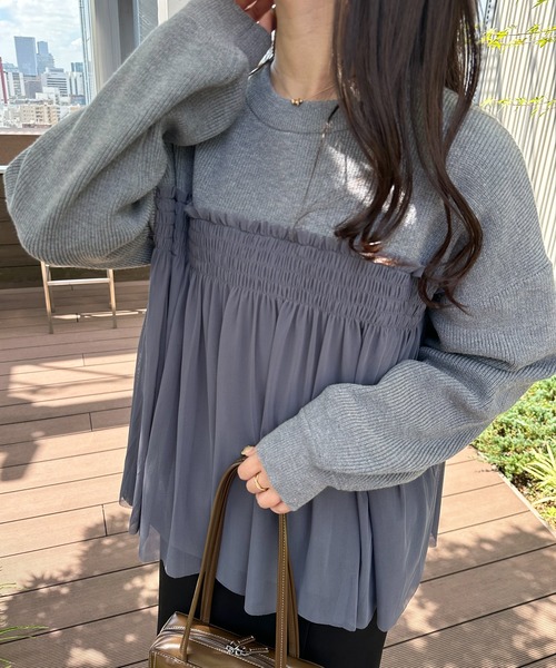 RANAN(ラナン)の「もちもちチュールドッキングニット(ニット/セーター・レディース・ブラック/アイボリー/モカ/グレー・LL/M/L)」の22枚目の写真