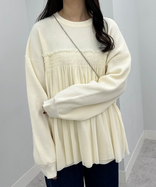 RANAN(ラナン)の「もちもちチュールドッキングニット(ニット/セーター・レディース・ブラック/アイボリー/モカ/グレー・LL/M/L)」の15枚目の写真