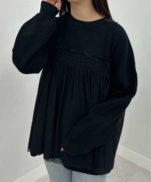 RANAN(ラナン)の「もちもちチュールドッキングニット(ニット/セーター・レディース・ブラック/アイボリー/モカ/グレー・LL/M/L)」の18枚目の写真