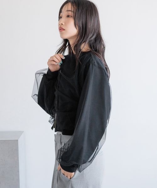 LOWRYS FARM(ローリーズファーム)の「チュールドッキングカーディガン 138852(カーディガン/ボレロ・レディース・アイボリー/ブラック/レッド・FREE)」の5枚目の写真