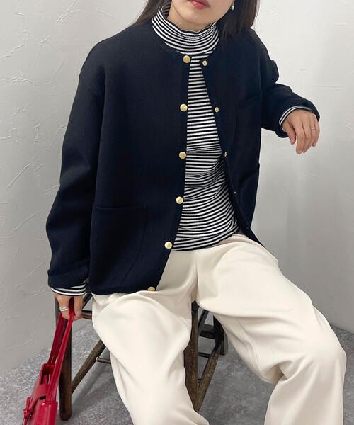 Traditional Weatherwear（トラディショナルウェザーウェア）の「【別注】【Traditional Weatherwear/トラディショナル ウェザーウェア】ARKLEY A-LINE W-FACE JERSEYコート（ブルゾン・レディース・ブラック・34/32）」の5枚目の写真